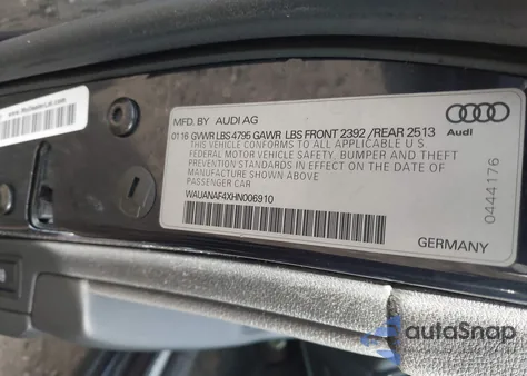 2017 Audi A4 2.0T Premium from USA, damaged, VIN WAUANAF4XHN006910